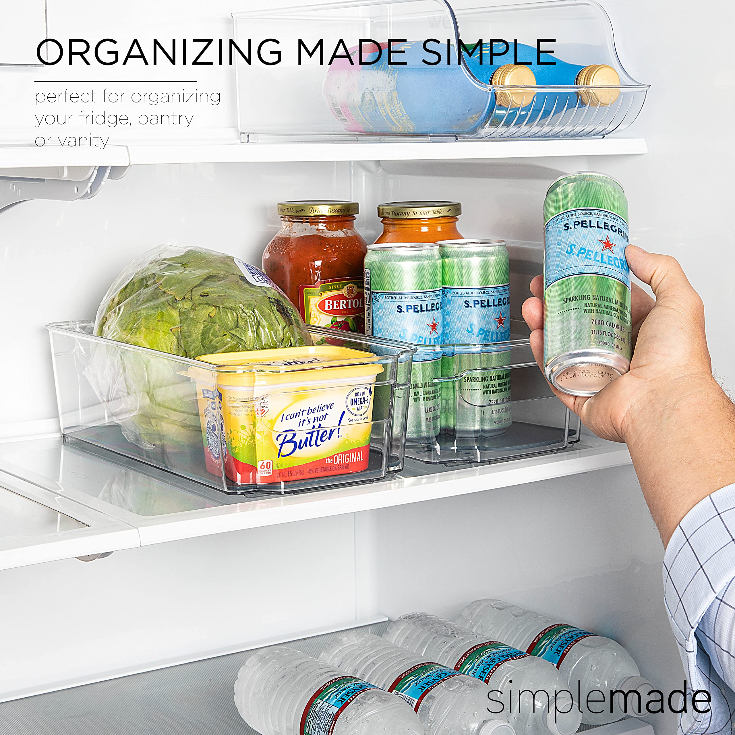 SIMPLEMADE Clear Refrigerator Organizer Bins - Clear Bins for Fridge, Containers for Fridge and Freezer, Multipurpose Storage for Kitchen, Office, Bathroom, Pack of 2 (6.3" x 12.6")