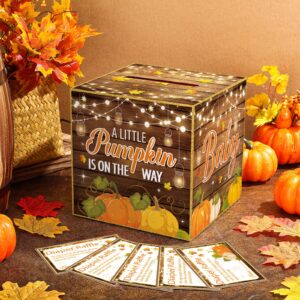 51 Pieces Fall Pumpkin Diaper Raffle Tickets with Diaper Raffle Card Box, Diaper Raffle Sign Advice and Wishes Diaper Party Raffle Insert Cards Baby Shower Decoration Neutral for Thanksgiving Game Kit