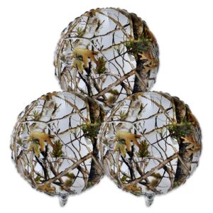 havercamp white hunting camo party balloons (3 pcs.)! 3 beautiful winter white camo mylar balloons, 18” round. great for birthday, wedding events, bridal party, hunter theme or opening day!