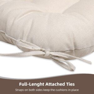 RACE LEAF Outdoor Cushions 17" x 17" Patio Chair Seat Pads, Set of 2 Thick Fill Tufted Square Patio Cushions, Water-Resistant Olefin Chair Seat Cushion with Ties for Non-Slip Support, Beige