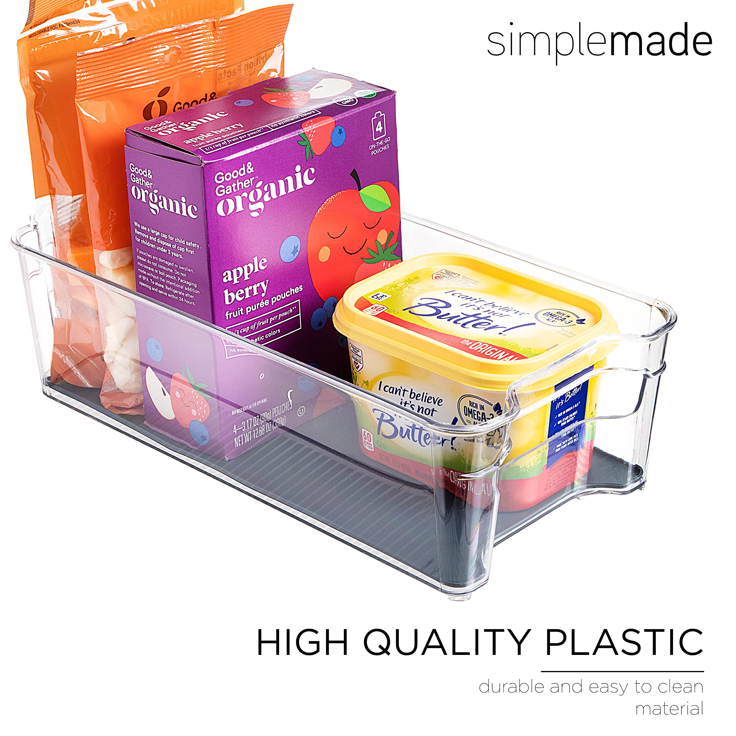 SIMPLEMADE Clear Refrigerator Organizer Bins - Clear Bins for Fridge, Containers for Fridge and Freezer, Multipurpose Storage for Kitchen, Office, Bathroom, Pack of 2 (6.3" x 12.6")