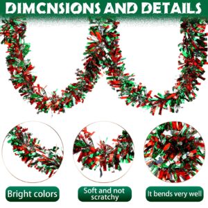 Dingion 59 Feet Christmas Tinsel Garland Metallic Twist Garland Ornaments Hanging Glitter Xmas Garland for Christmas Tree Indoor Outdoor Decoration Party Supplies(Silver, Red, Green)