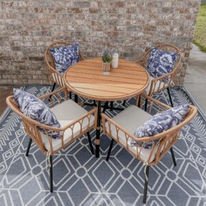 yitahome 5 pieces outdoor patio dining table chair set,wicker patio dining set,outdoor rattan dining table set for patio, backyard, balcony, garden (with umbrella hole), beige