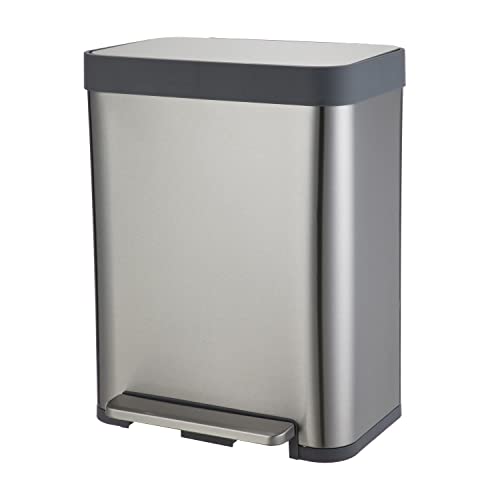 Home Zone Living 13 Gallon Kitchen Trash Can, Small Stainless Steel Liner-Free Body, 50 Liter Capacity, Silver