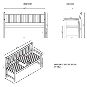 Bristol Two-Seat Outdoor Bench with Pop-Up Center Table, Weather-Resistant Acacia Wood, Natural Finish, Ideal for Patio, Porch, or Garden, Dimensions: 60 in. W x 26 in. D x 37 in. H