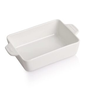 sweejar ceramic baking dish, rectangular small baking pan with double handles, 22oz for cooking, brownie, kitchen, 6.5 x 4.9 x 1.8 inches(white)