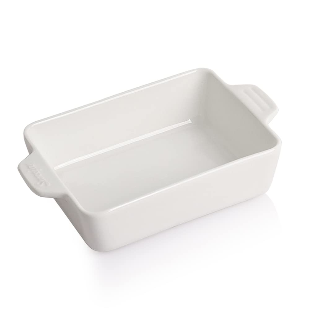 Sweejar Ceramic Baking Dish, Rectangular Small Baking Pan with Double Handles, 22OZ for Cooking, Brownie, Kitchen, 6.5 x 4.9 x 1.8 Inches(White)