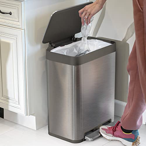 Home Zone Living 13 Gallon Kitchen Trash Can, Small Stainless Steel Liner-Free Body, 50 Liter Capacity, Silver