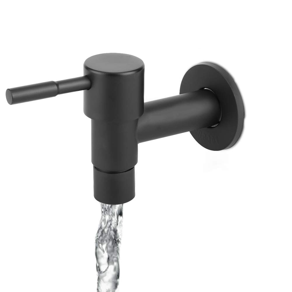 TOPINCN Single Cold Sink Faucets, G1/2in Male Thread Bathroom Stainless Steel Black Quick Single Cold Faucet Mop Pool Water Tap(Black Short mop Pool Faucet)