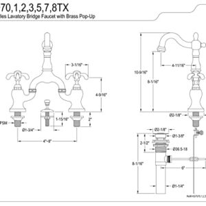 Kingston Brass KS7973TX French Country Bridge Bathroom Faucet with Brass Pop-Up, Antique Brass