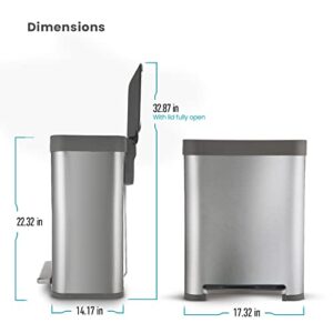 Home Zone Living 13 Gallon Kitchen Trash Can, Small Stainless Steel Liner-Free Body, 50 Liter Capacity, Silver