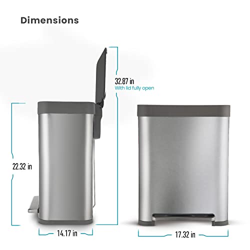 Home Zone Living 13 Gallon Kitchen Trash Can, Small Stainless Steel Liner-Free Body, 50 Liter Capacity, Silver