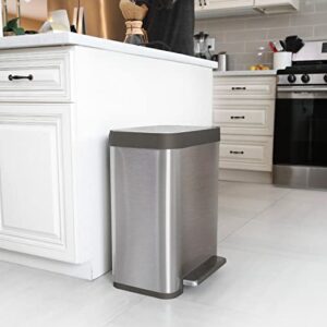 Home Zone Living 13 Gallon Kitchen Trash Can, Small Stainless Steel Liner-Free Body, 50 Liter Capacity, Silver