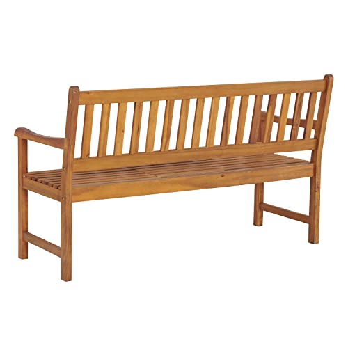 Bristol Two-Seat Outdoor Bench with Pop-Up Center Table, Weather-Resistant Acacia Wood, Natural Finish, Ideal for Patio, Porch, or Garden, Dimensions: 60 in. W x 26 in. D x 37 in. H