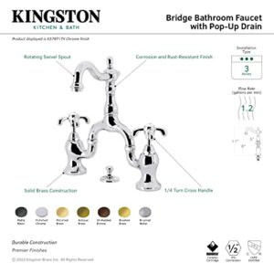 Kingston Brass KS7973TX French Country Bridge Bathroom Faucet with Brass Pop-Up, Antique Brass