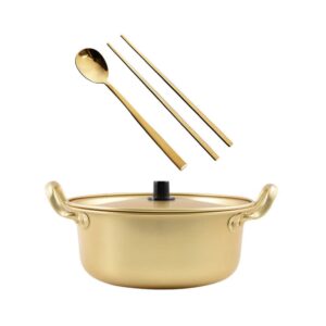 hemoton 1 set ramen pot, korean ramen cooking pot with lid spoon and chopsticks (1pair), korean ramen noodle pot korean stockpots with double handle (7inch/ 18cm)