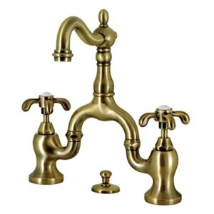 kingston brass ks7973tx french country bridge bathroom faucet with brass pop-up, antique brass