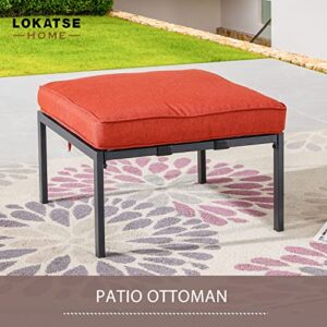 LOKATSE HOME Patio Footstool Outdoor Ottoman Furniture with Soft Thick Cushion for Garden Yard, Red