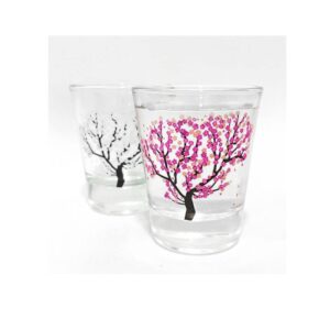 aprofamily emotional korean soju glass cup with changing cherry blossom color 4pcs set whiskey, tequila, sake, and other alcoholic beverages are available (soju(4pcs))