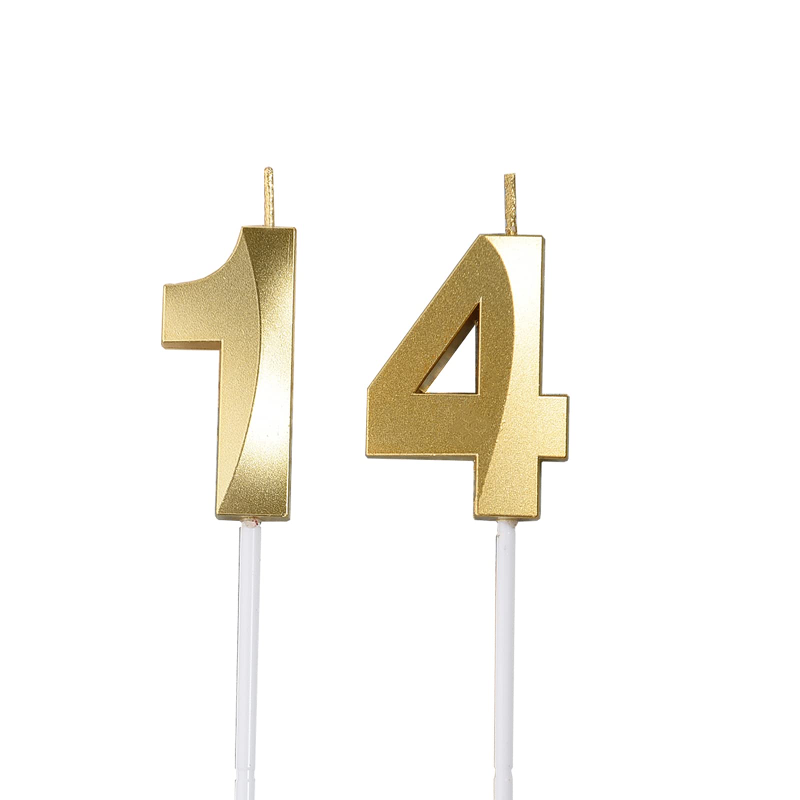 Gold 14th & 41 Birthday Candles,Gold Number 14 Cake Topper for Birthday Decorations Party Decoration