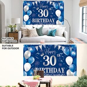 60th Birthday Banner Backdrop,BTZO Happy 60th Birthday Decorations,Blue Silver Fabric Photo Backdrop Background for Men and Women 60th Birthday Party,70.8 x 43.3Inch