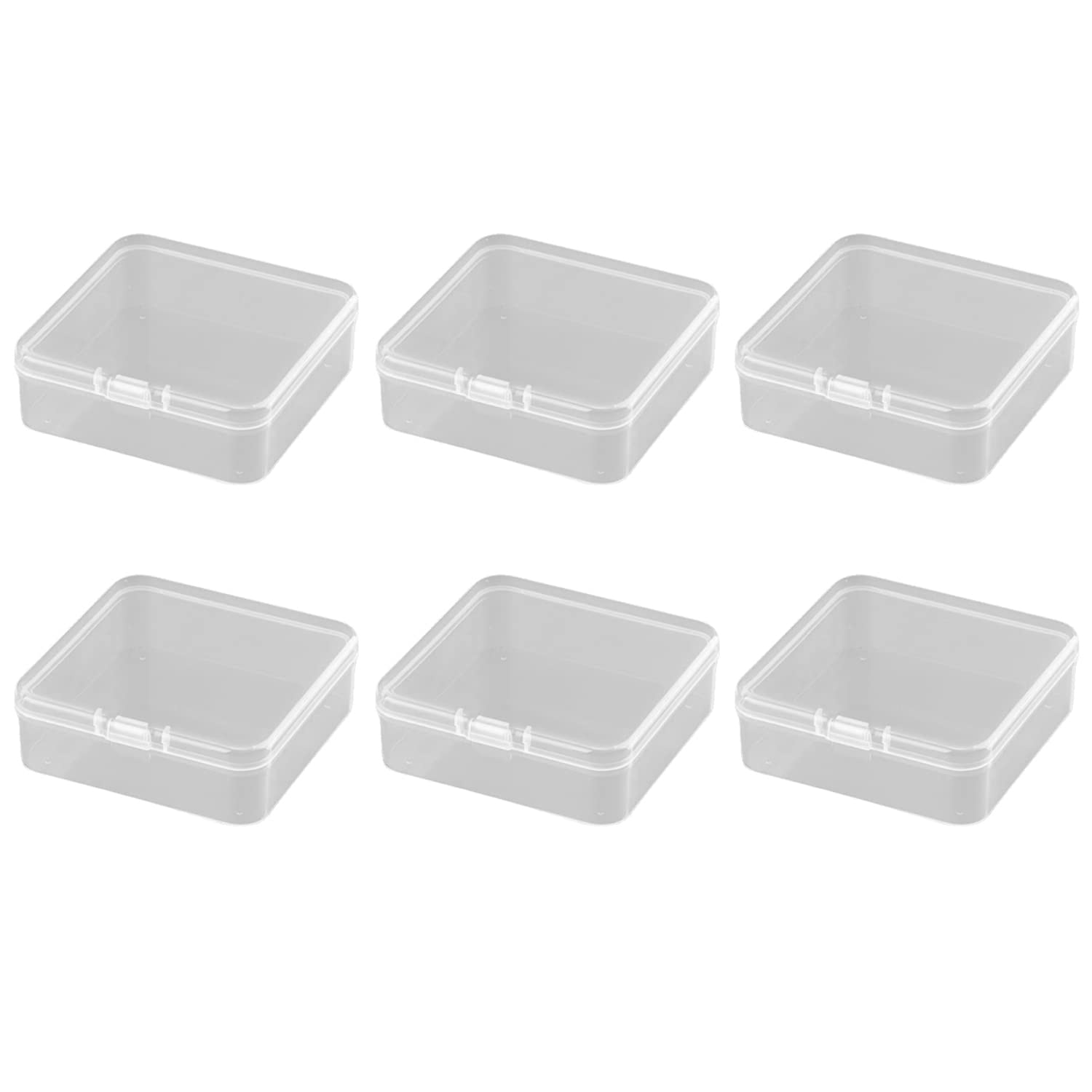 6 Pieces Small Plastic Box with Lids Square Plastic Containers Clear Plastic Boxes Craft Containers Plastic Beads Storage Containers Box for Beads Jewelry Small Items, 2.95x2.95x0.98 Inches