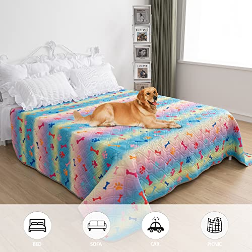 Waterproof Dog Bed Covers for Couch Protection Dog Pet Blanket Furniture Protector (68"x82",Colourful+Grey)