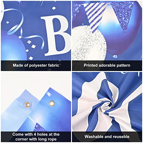 60th Birthday Banner Backdrop,BTZO Happy 60th Birthday Decorations,Blue Silver Fabric Photo Backdrop Background for Men and Women 60th Birthday Party,70.8 x 43.3Inch