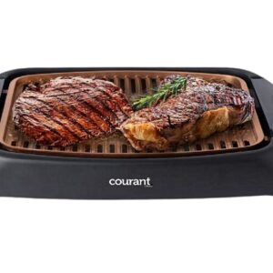 courant smokeless indoor grill, Copper Non-stick Coating Extra Large and Adjustable Temperature Control, Grill BBQ, Table Top Indoor Grill