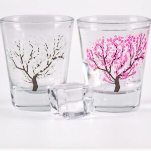 APROFAMILY Emotional Korean Soju Glass Cup with Changing Cherry Blossom Color 4pcs Set Whiskey, tequila, sake, and other alcoholic beverages are available (SOJU(4PCS))