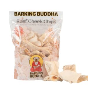 Barking Buddha Beef Cheek Chips | Extra Thick 2"-4" All Natural Rawhide Alternative No Hide Premium Dog Chew Strips | Natural Beef | 1LB Bag