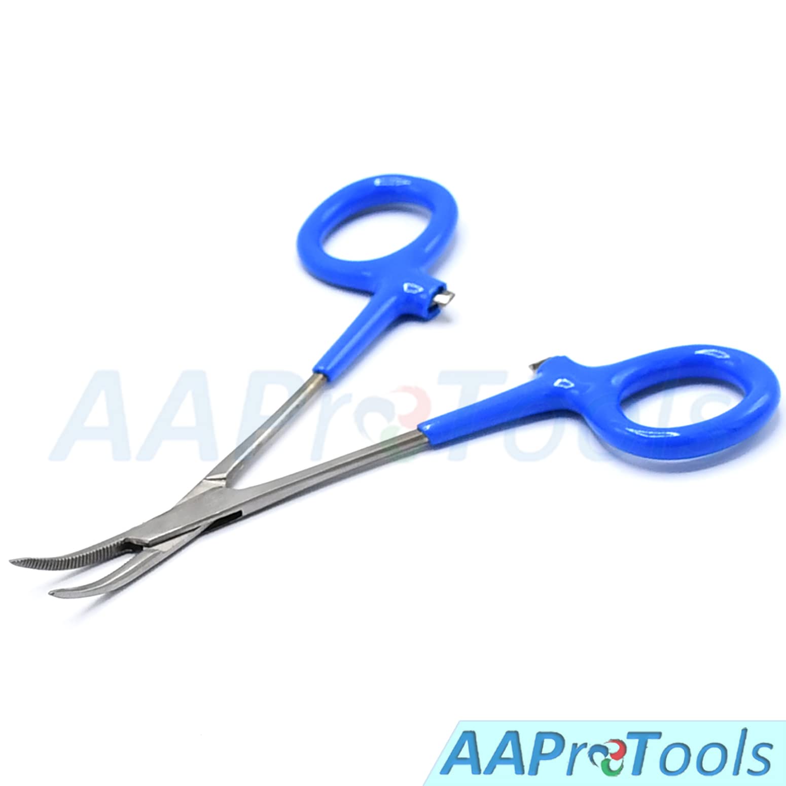 AAProTools Dog Pet Ear/Nose Hair Puller Grooming Hemostat Locking Forceps Pliers, 5" (12.7cm), Curved (Blue Dip)