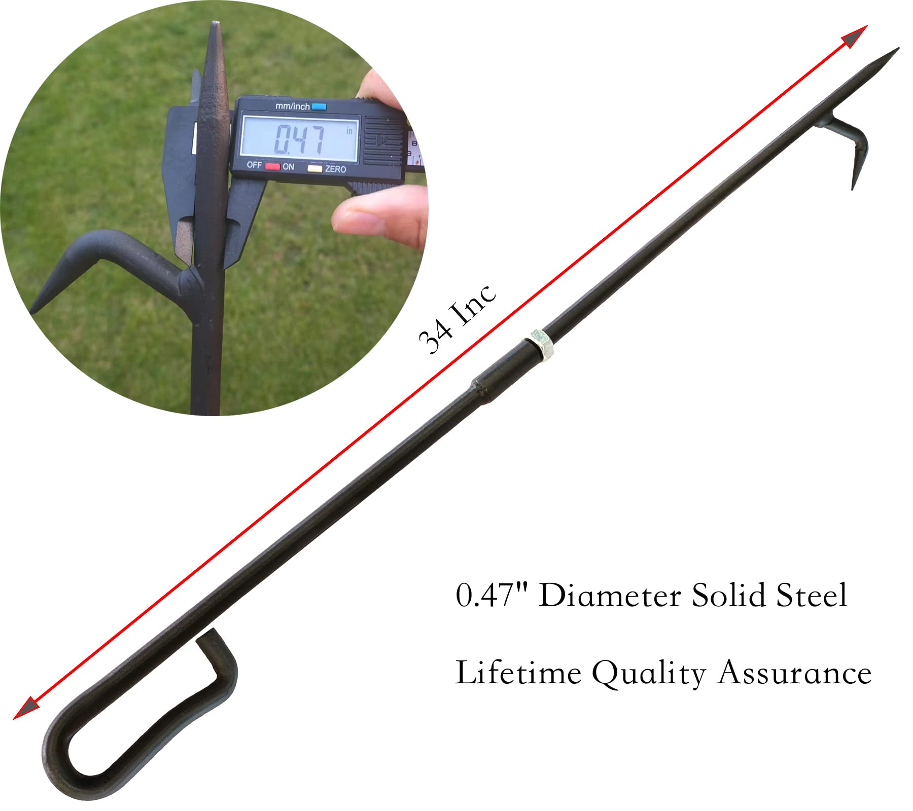 Fire Poker for Fire Pit. 34 Inc 2 Lb Heavy Duty Fireplace Poker Made of Diameter 0.47 Inc Solid Steel. Upgraded Campfire Poker for Fireplace, Camping, Fire Pit, Wood Stove, Outdoor& Indoor Use.