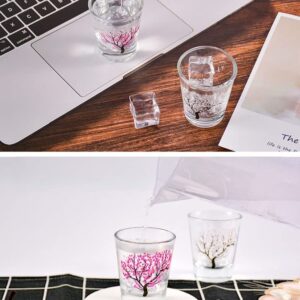 APROFAMILY Emotional Korean Soju Glass Cup with Changing Cherry Blossom Color 4pcs Set Whiskey, tequila, sake, and other alcoholic beverages are available (SOJU(4PCS))