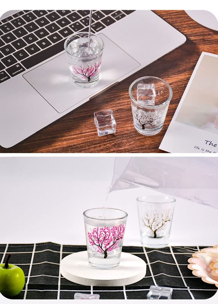 APROFAMILY Emotional Korean Soju Glass Cup with Changing Cherry Blossom Color 4pcs Set Whiskey, tequila, sake, and other alcoholic beverages are available (SOJU(4PCS))