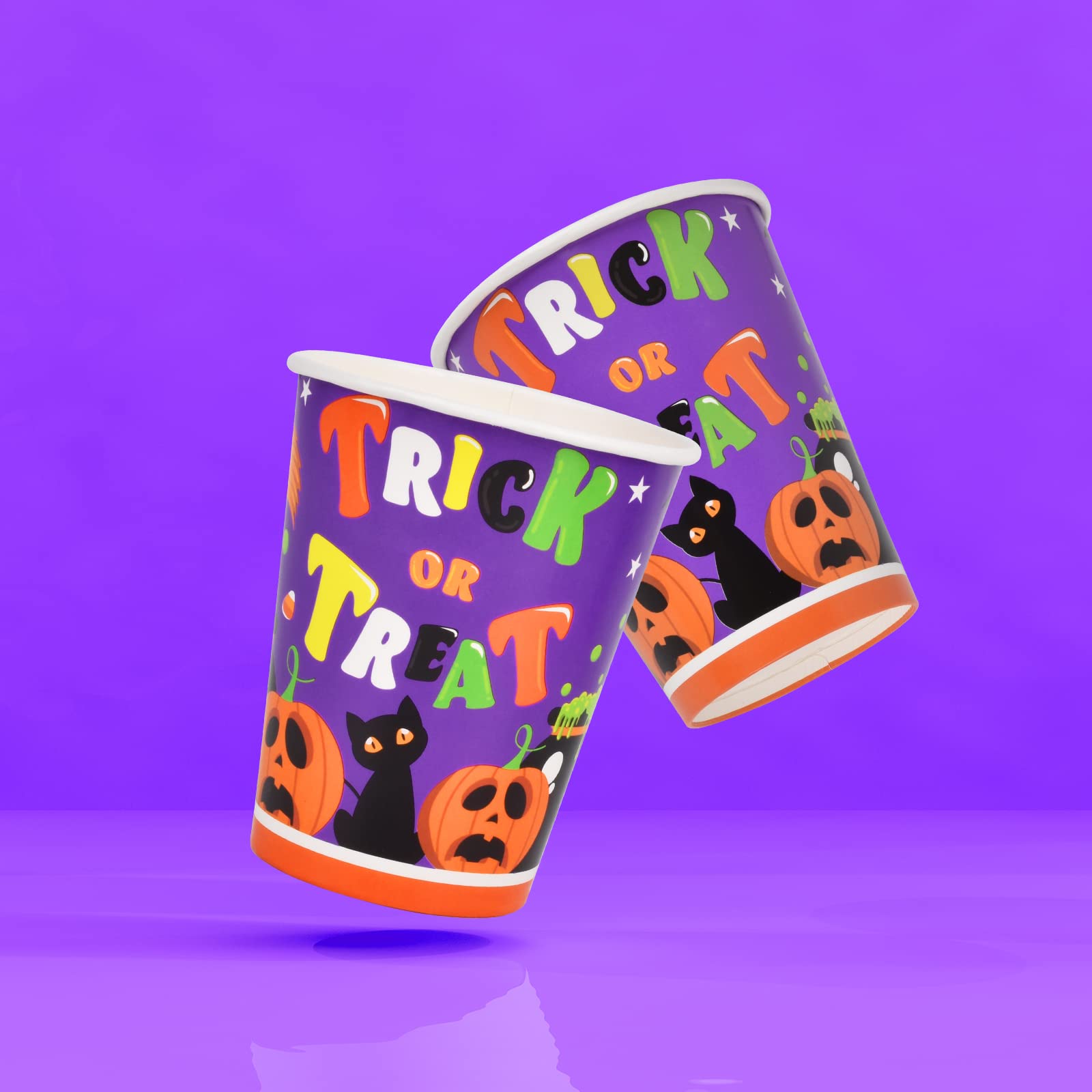 Gatherfun Halloween Party Supplies Witch and Pumpkin Disposable Paper Cups for Halloween Party Trick or Treat Party Decorations, 9 oz, 50 Pack