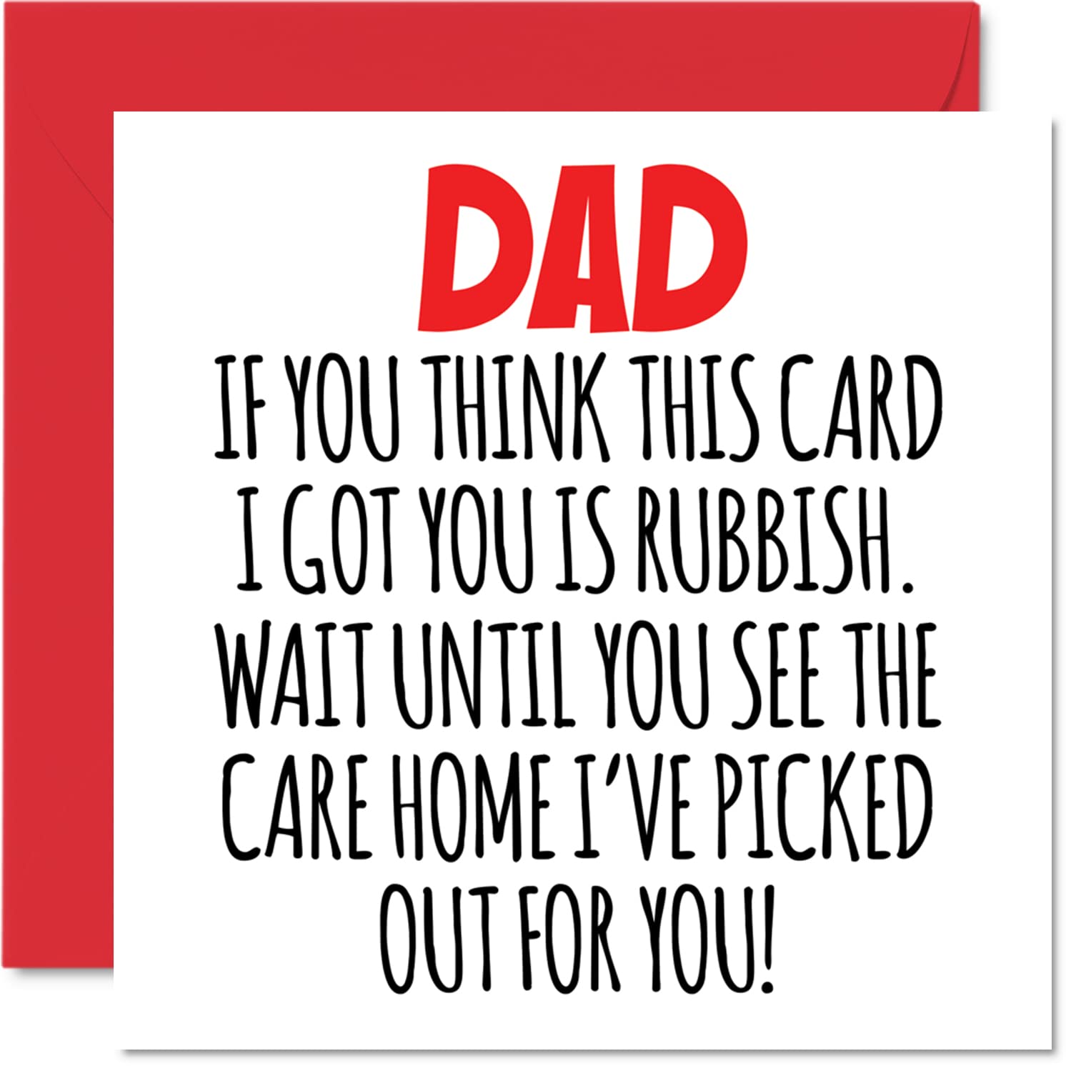 Stuff4 Funny Happy Birthday Cards for Dad - Care Home - Joke Birthday Card for Dad from Son Daughter, Birthday Gifts, 5.7 x 5.7 Inch Humor Father's Day Greeting Cards Gift for Daddy Papa