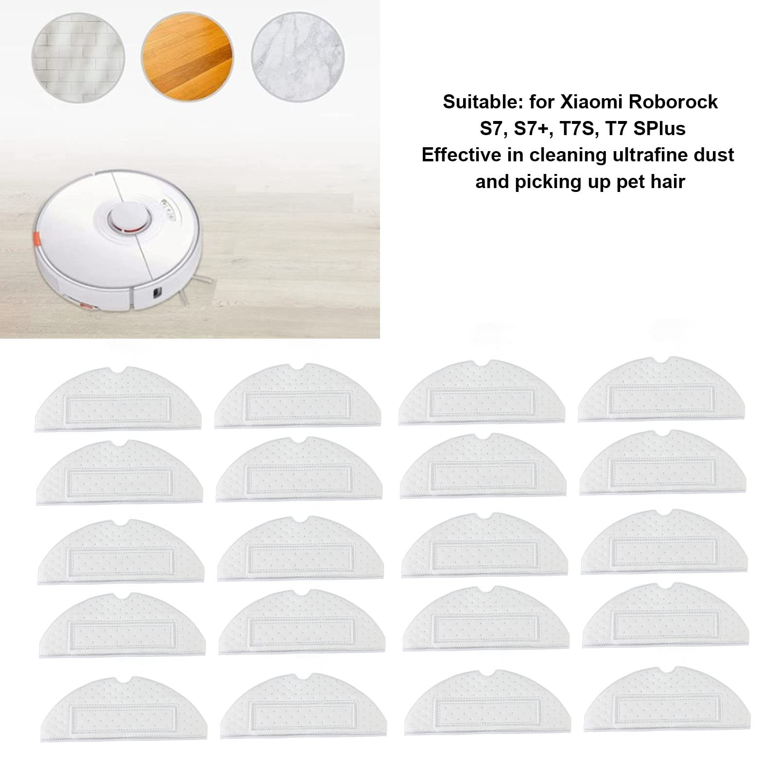 CHICIRIS Roborock Mop Pads, Replacement Mop Pads, Sweeping Robot Mop Pads, 20pcs Sweeping Robot Accessory Mopping Cloth Replacement Pads for Xiaomi Roborock S7, S7+, T7S, T7 SPlus