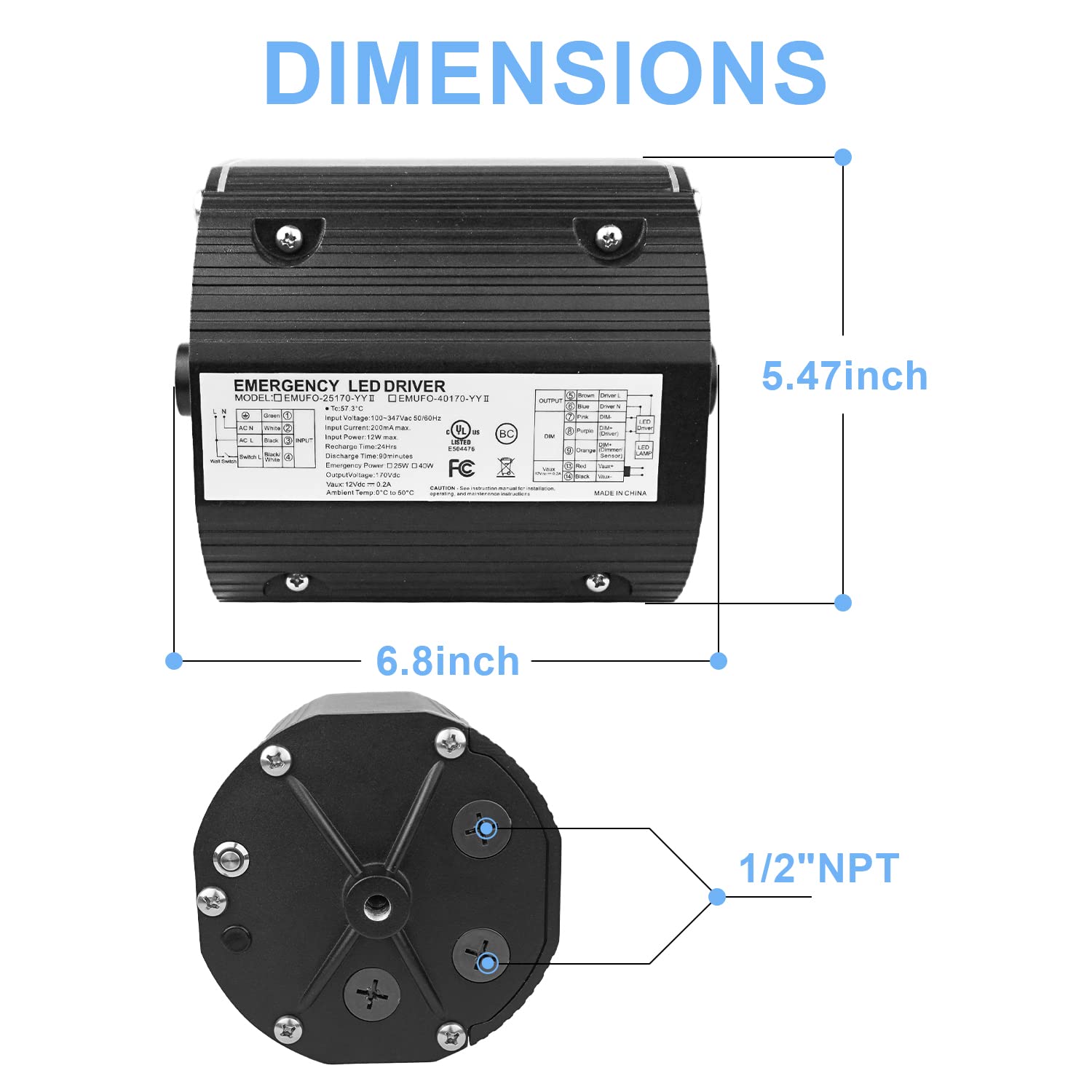 40W LED Emergency Backup Driver for UFO LED High Bay Light,0-10V Dimmable Emergency led Driver, Backup Battery Emergency Time Over 90 Minutes, 100V-347VAC Rechargeable UL Listed (40W (8-Pack))