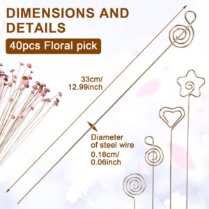 CALIDAKA 40pcs Metal Wire Floral Picks Wire Place Card Holder Stand Gold Floral Card Holder Clip for Wedding Party Birthday Office DIY Cake Topper Shower Party Flower Favor Card Holder(Size:13inch)