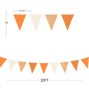 32Ft Orange Stripe Dot Triangle Flag Fabric Banner Cotton Pennant Garland Bunting Streamer for Fall Decor Autumn Wedding Birthday Party Thanksgiving Day Home Nursery Outdoor Garden Hanging Decoration