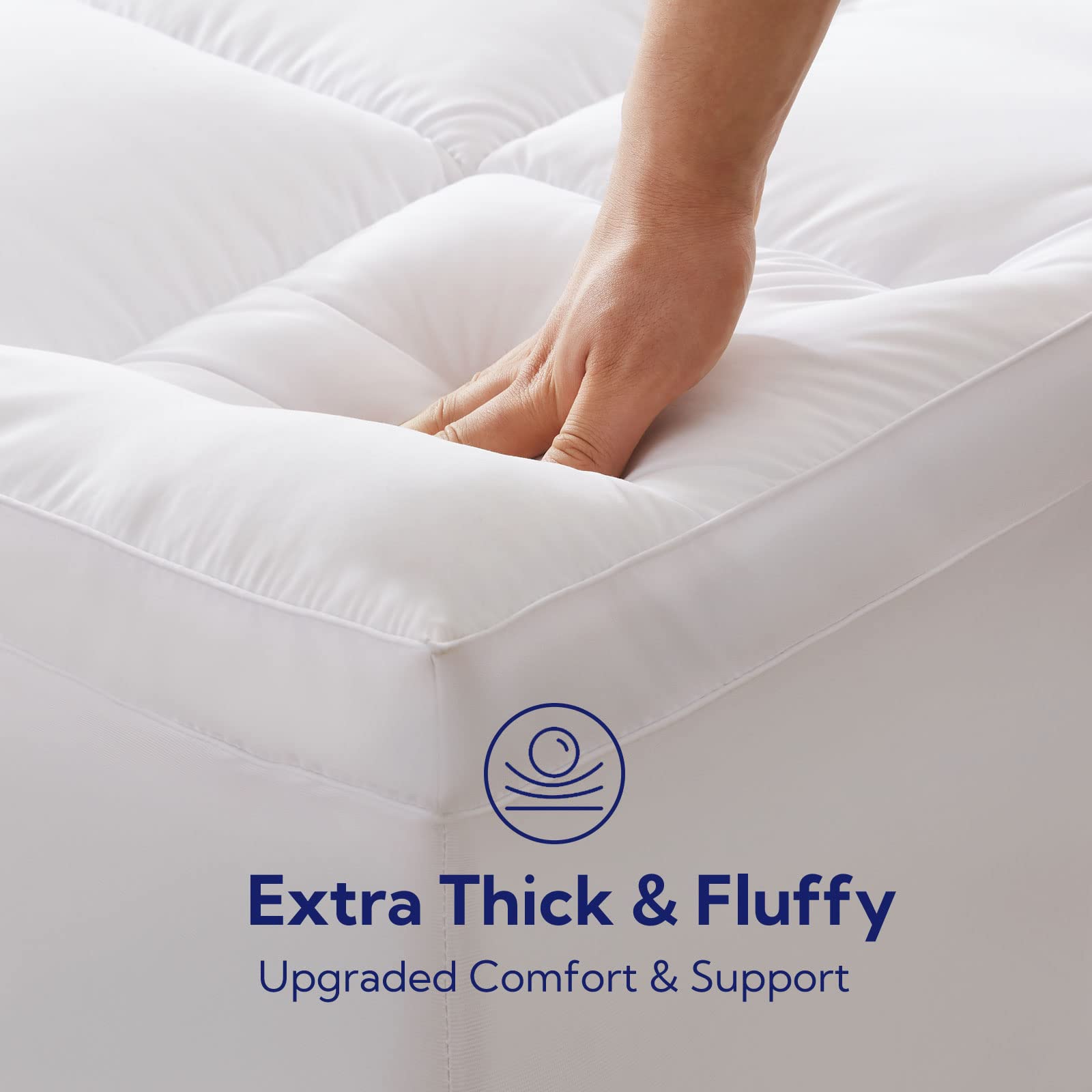 MILDLY Extra Thick Mattress Topper Fitted Mattress Pad Breathable Fluffy Soft Pillow Top Queen Size with 8-21" Elastic Deep Pocket, Overfilled 7D Spiral Fiber Filling