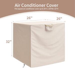 Air Conditioner Cover for Outside Units-Reliable AC Cover Water Resistant Fabric Windproof Design Square Fits up to 26 x 26 x 32 inches