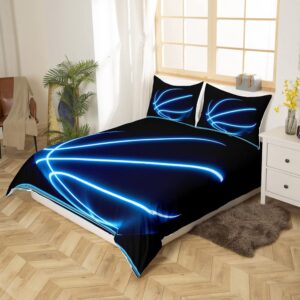 Erosebridal Sports Comforter Cover for Boys Neon Basketball Duvet Cover 3pcs Kids Teens Sports Theme Bedding Sets Full Glowing Basketball Bedding,Ball Gaming Quilt Cover Soft,Black Blue