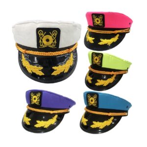 seven27sports captain hat or sailor hat, 5-pack adjustable (pink, purple, blue, green, white) - yacht rock party attire, bride captain hat, sailor costume