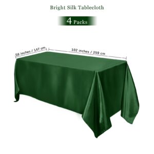 TURSTIN 4 Packs Satin Tablecloth 102 x 58 Inch Overlay Satin Table Cover Rectangle Bright Silk Tablecloth Smooth Fabric Table Decoration for Wedding Banquet Party Events, Dark Green