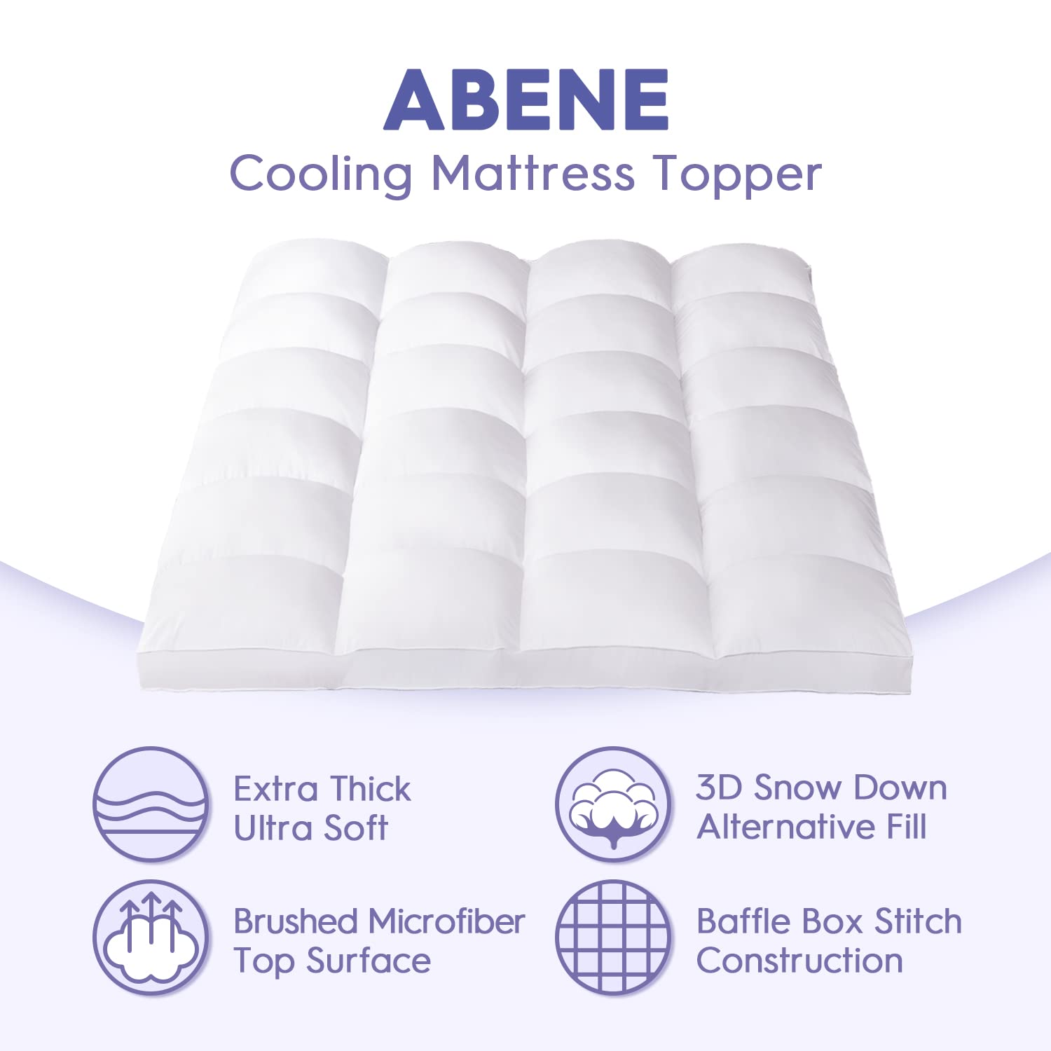 ABENE King Mattress Topper for Back Pain Relief, Extra Thick Mattress Pad Pillowtop, Soft Mattress Cover with Deep Pocket, Overfilled Down Alternative Filling, White