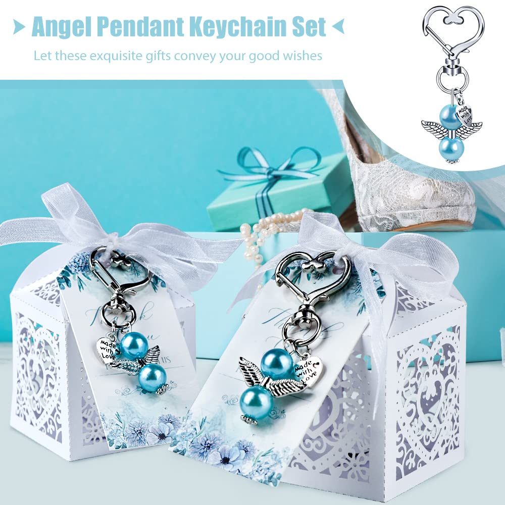 OurWarm Baby Shower Favors for Boys, 48 Sets Baby Shower Party Favors Including Angel Keychains, Favor Boxes and Thank You Cards Baby Shower Gifts for Boys Guests, Baptism Favors, Wedding Favors(Blue)