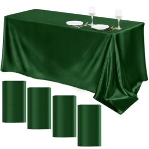 turstin 4 packs satin tablecloth 102 x 58 inch overlay satin table cover rectangle bright silk tablecloth smooth fabric table decoration for wedding banquet party events, dark green