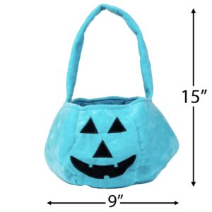 SCS Direct Halloween Teal Pumpkin Fabric Trick or Treat Tote- Soft Canvas Candy Bag 8" x 8" Kids Light Blue Allergy Friendly Awareness